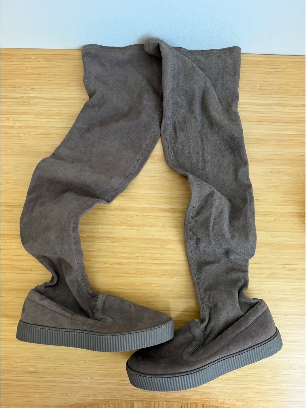 Zara Taupe Suede Leather Stretch Over-the-Knee Flat Boots EU 37 / US 6.5